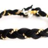Black Braided Suede Crystal Choker. Braided Vegan Suede With 18K Gold Plated Swarovski Crystals Chain and Silver Plated